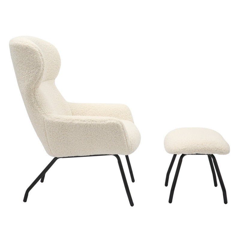 Tishkevich Upholstered Swivel Accent Chair with Footstool, Cream