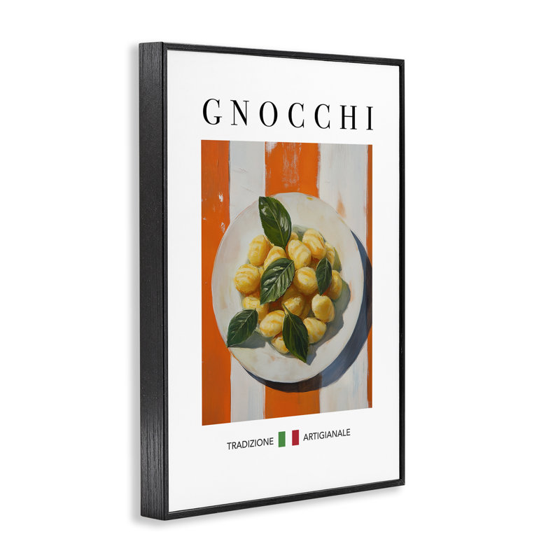 Giclée de gnocchis traditionnels, estampe numérique, design par Andreas Magnusson, Giclée encadrée noir minuit