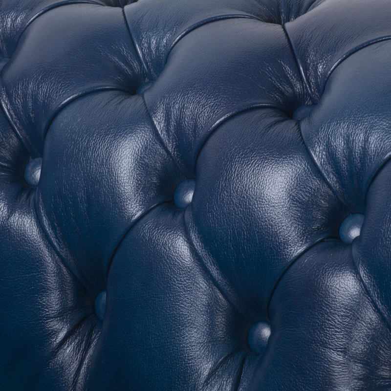 Tanesia 4 Seater Genuine Leather Sofa, 80cm H x 200cm W x 90cm D, Blue