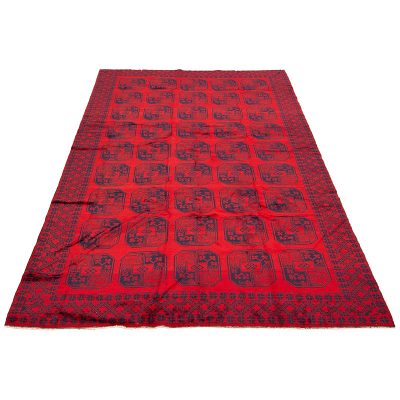 Tapis unique en laine noué à la main rouge des années 1980 de 7 pi 2 po x 12 pi Cassano