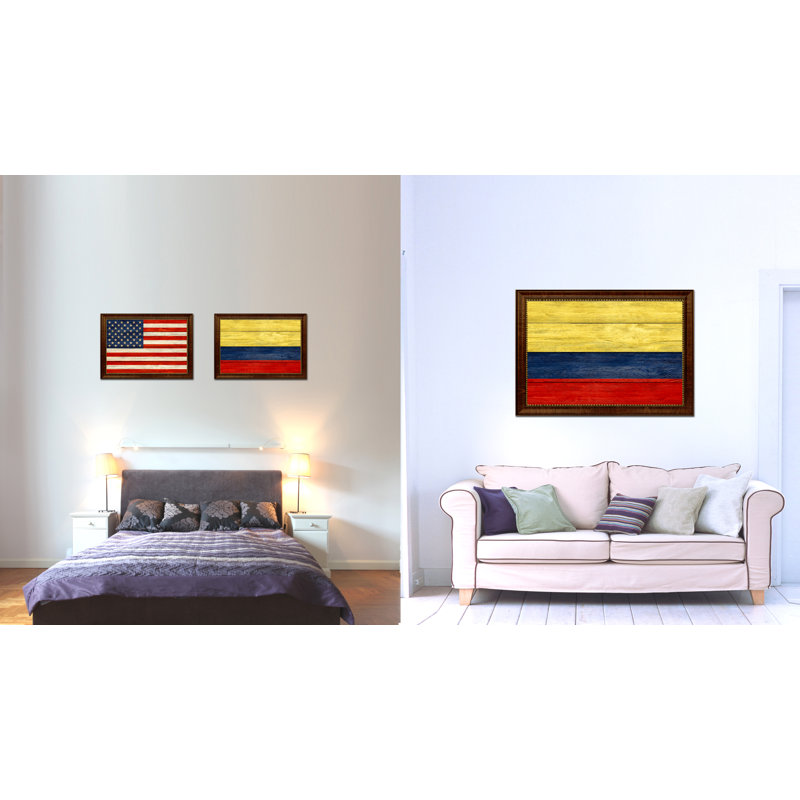 Impression sur toile, "colombia country flag", H 15 po x l 21 po x P 1 po, Encadrement brun