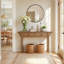 Console de 63 po de long avec 2 tiroirs de rangement, canapé de style campagnard pour couloir, vestibule, salon
