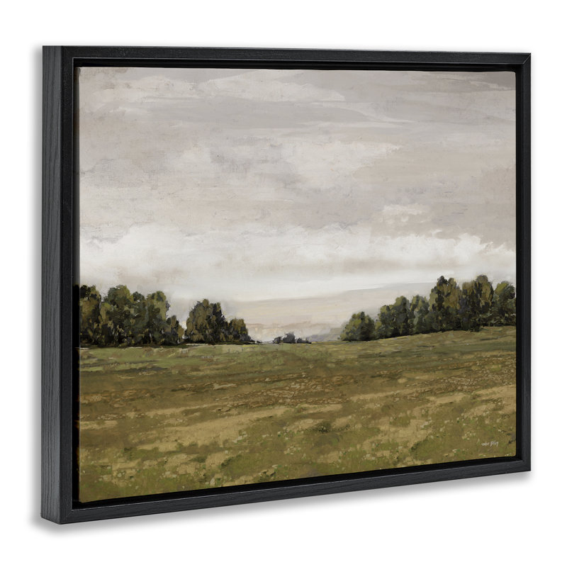 "Distant Trees Grassland", art mural encadré sur toile flottante par Amber Sterling, Cadre flottant noir de jais