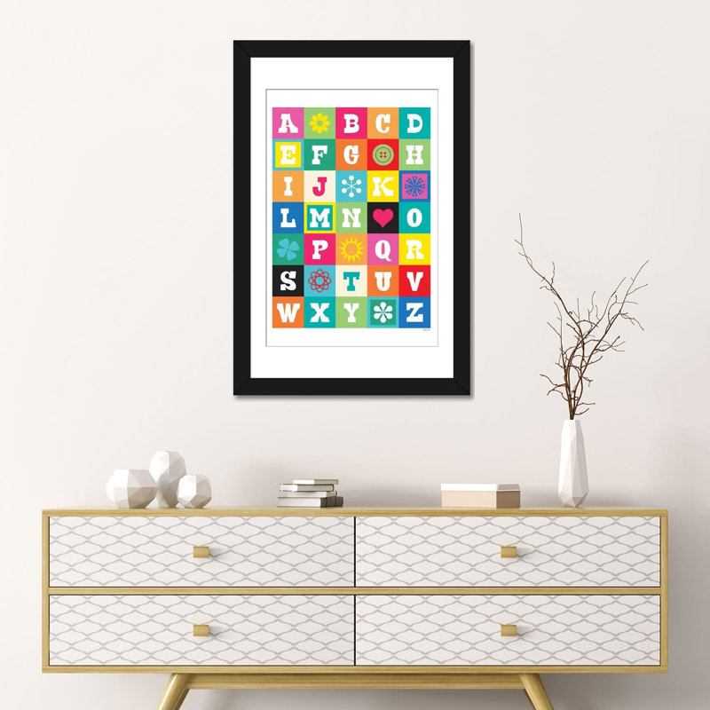 ABC par ThomasDesign - impression sur toile tendue, Papier d'art encadré noir, H 24 po x l 16 po x P 1 po, Blanc