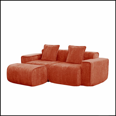 Canapé modulaire en forme de L à 4 sièges avec passepoil à bordure française, sans assemblage requis, tissu en velours et repose-pieds mobile