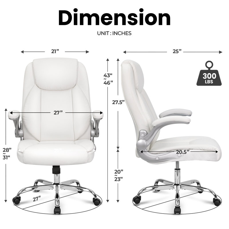 Eliyahna Heavy Duty Design High Back Ergonomic Executive Office Chair with Flip-up Armrests, White
