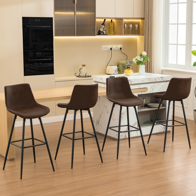 Tabouret de comptoir moderne en similicuir, Tabouret de bar (siège d'une hauteur de 28 po), 4, Tanné