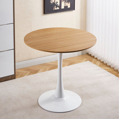 Table de salle à manger de 31,5 po de style Mid-Century pour 2 à 4 personnes avec plateau rond en MDF, table de salle à manger à piédestal, table basse de loisirs