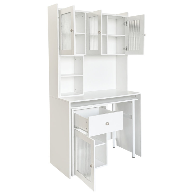 Bureau d'ordinateur avec porte vitrée pour bureau personnel ou bureau d'étude, Blanc