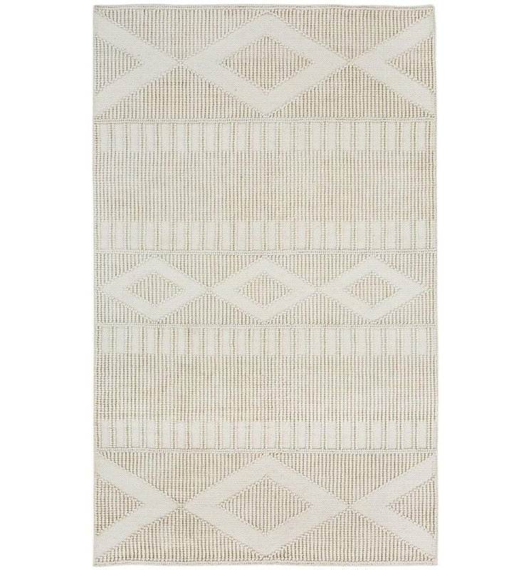 Damière tissée à la main recyclée et tissée à la main P.E.T. Tapis crème, Rectangle 8 pi x 10 pi