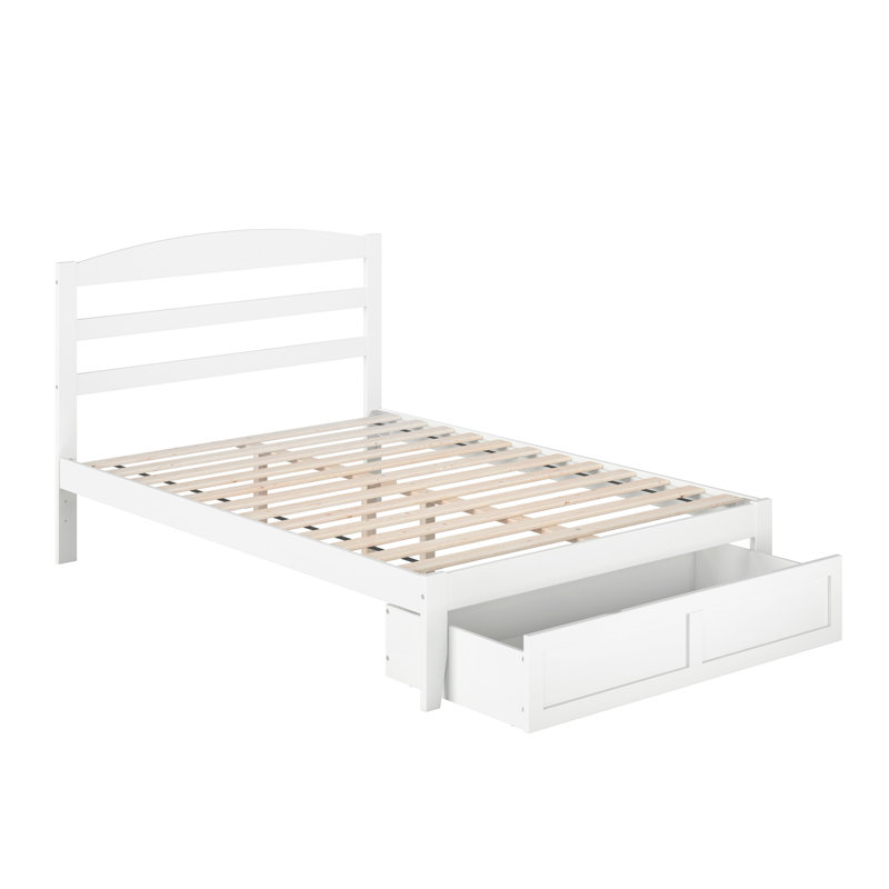 Lit plateforme avec rangement en bois massif Elliana, Double, Blanc