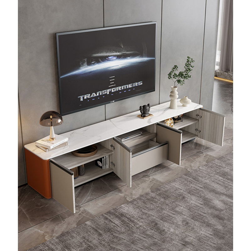 Meuble télé moderne avec plateau de rangement en pierre, 17.2" H x 94.5" W x 15.7" D