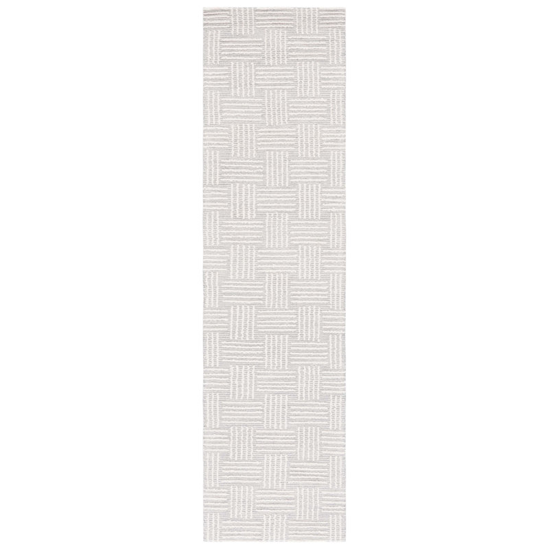 Kohyn Hand Tufted Wool Cotton Geometric Rug in Light Gray/Ivory, Runner 2'3" x 9'