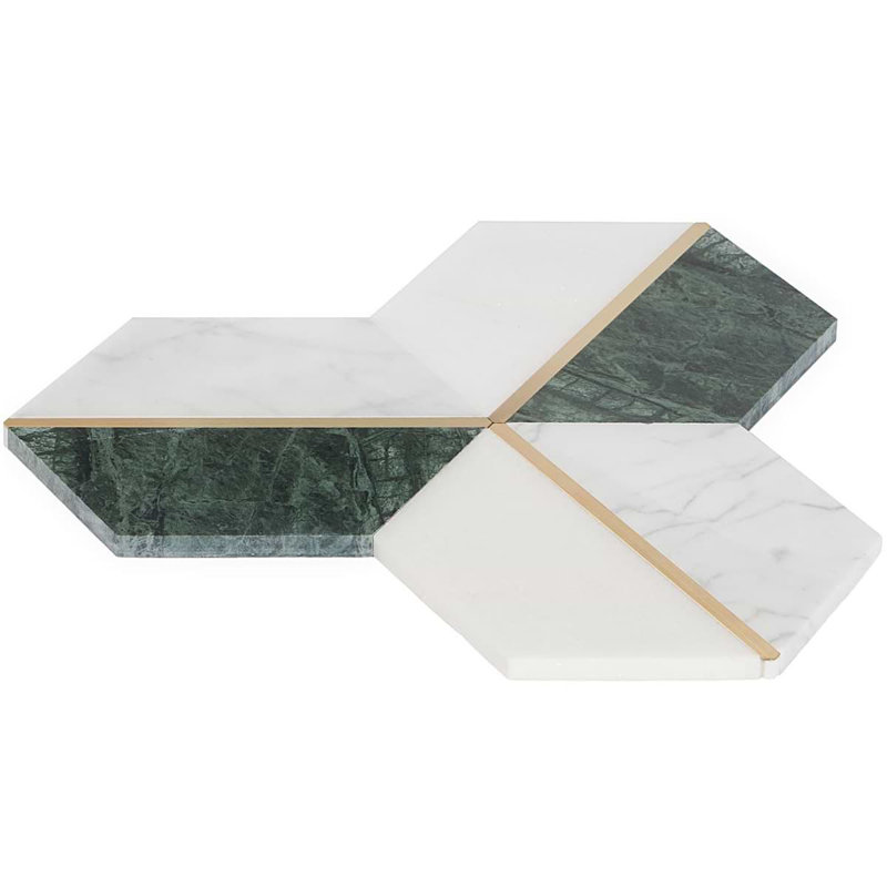 Decade Polished Marble And Brass Mosaic, Verde