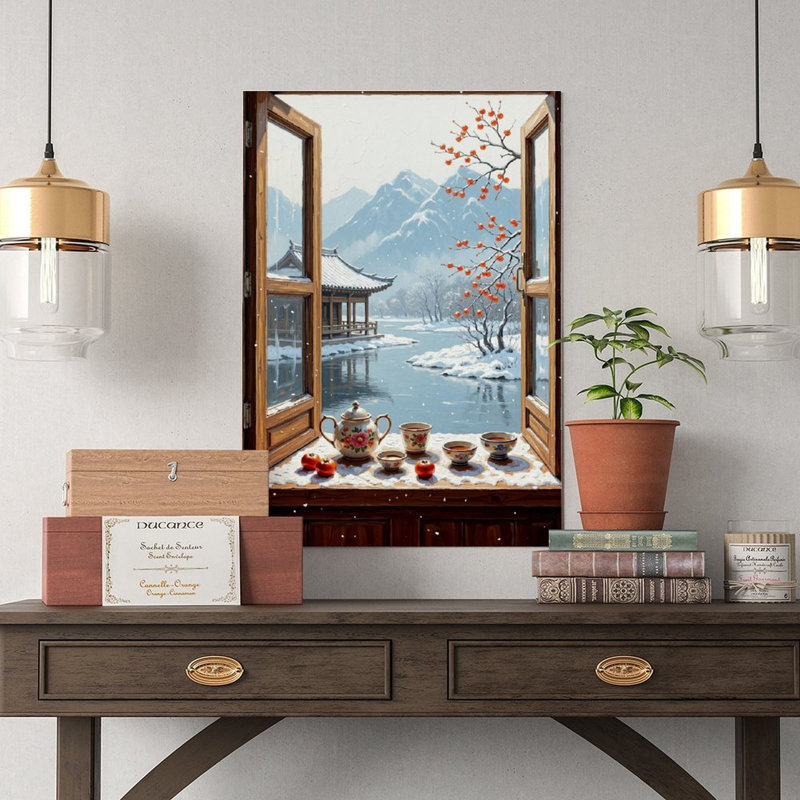 Impression sur toile, art de fenêtre fenêtre en corée, Hanok Village Decor-2, affiche rétro, décoration intérieure, 12x18in