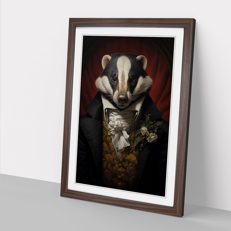 Badger Rococo - Single Picture Frame Print on Wood, 34cm H x 25cm W x 2cm D, Walnut Framed