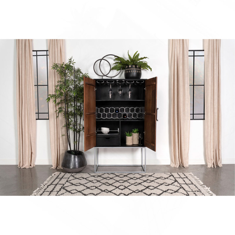 Armoire bar en noyer et noir 2 portes
