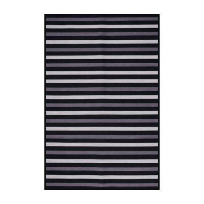 Tapis gris à rayures horizontales lavable à la machine