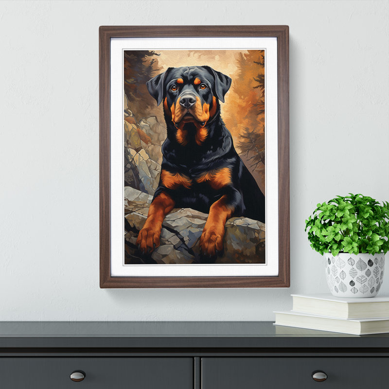 Rottweiler Classicism No.2 - Single Picture Frame Print on Wood, Walnut, 34cm H x 25cm W x 2cm D