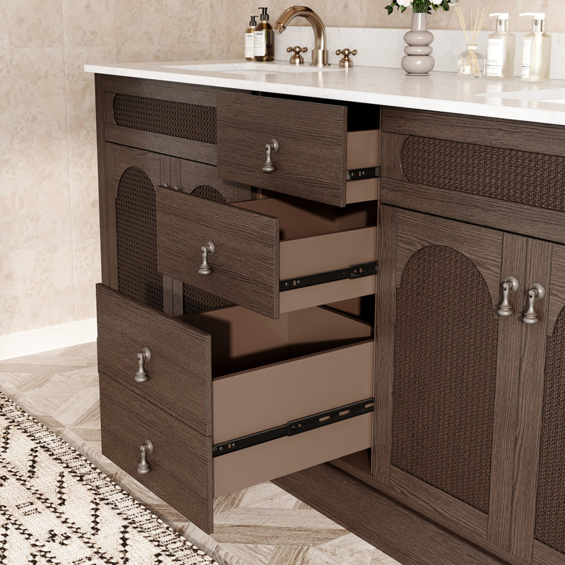 72" Solid Wood Double Bathroom Vanity With Ceramic Top, White