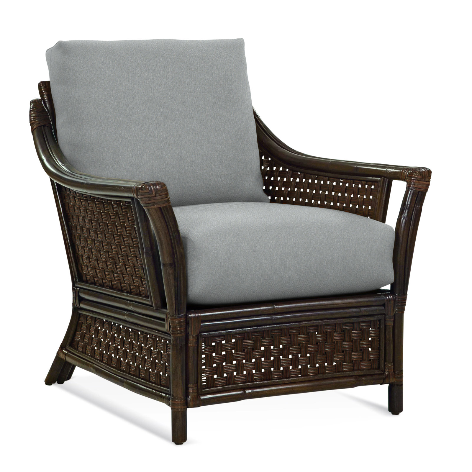 Boca Upholstered Armchair, Light Blue Performance Fabric; 0851-55, Coffee