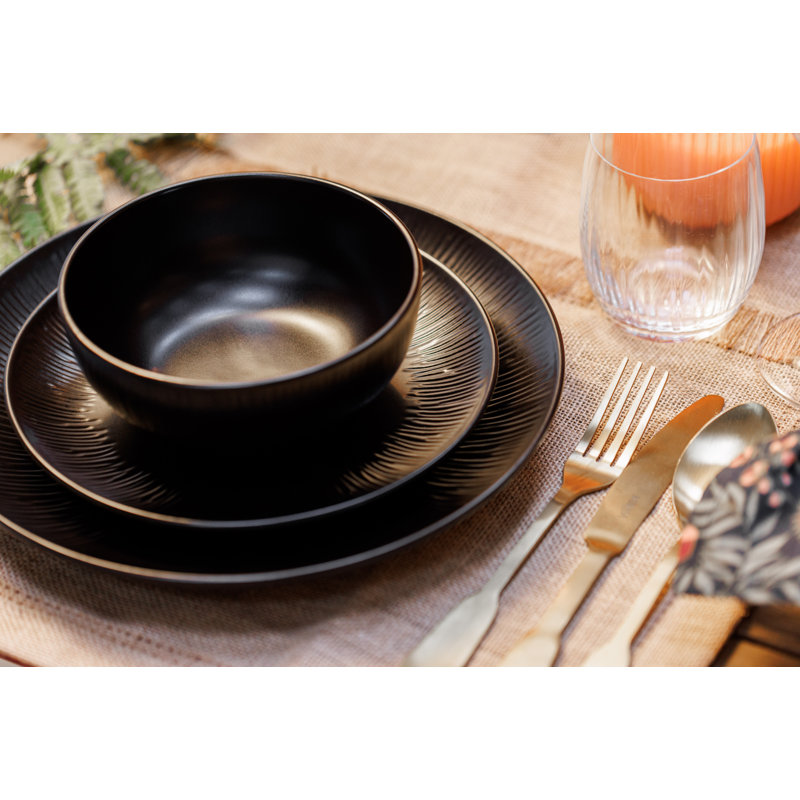Mikasa Jardin Midnight Stoneware Dinner Set, Black