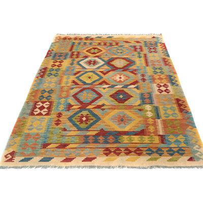 Tapis brun / rouge à motif géométrique fait à la main 4 pi 10 po x 6 pi 6 po Sinclair