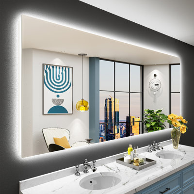 Bathroom LED Mirror with Backlit, Anti Fog Lighted Vanity Mirror with Stepless Dimmable, ETL Listed, IP54 Waterproof, CRI90+, HD Tempered Glass