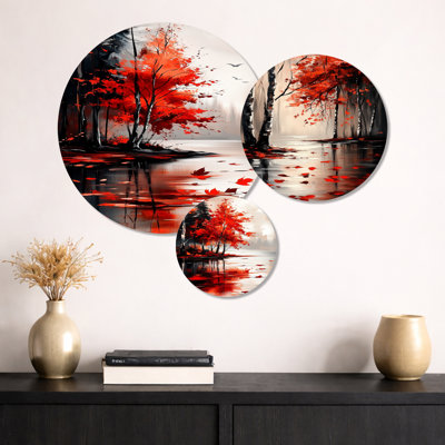 Tranquil Autumn Lake Reflections - Landscape, art mural en métal 3 pièces