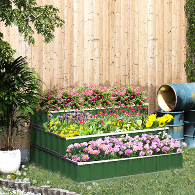 Jardinière surélevée à 3 niveaux, 47 po x 47 po x 25 po, acier, rehausser votre cour arrière, patio avec verdure 47 po x 47 po x 25 po Conception de jardin Une cour et un espace de plantation captivants