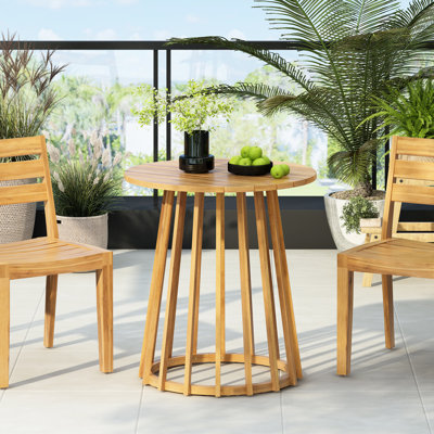 Table d'extérieur à plateau rond en bois, finition, 27,19 x 27,19, plateau à lattes, base stable pour salle à manger de hauteur 29,25