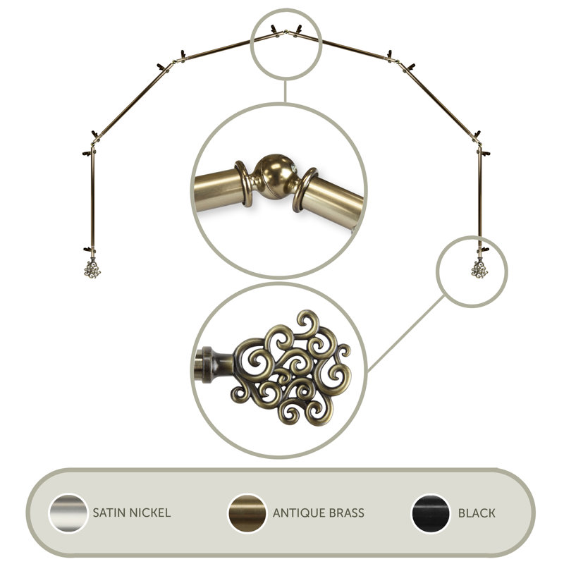 Ensemble de quincaillerie à rideaux simple &-side bay Reinaldo, Laiton antique, 28 à 48 po (de chaque côté)