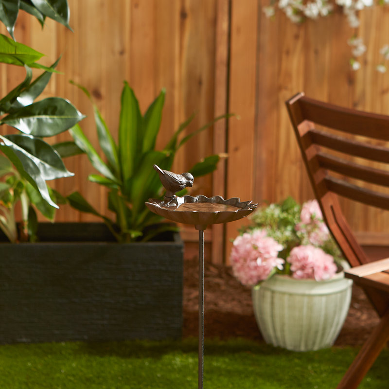 Iron Single Tier Birdbath, 29" H x 5.75" W x 5.75" D