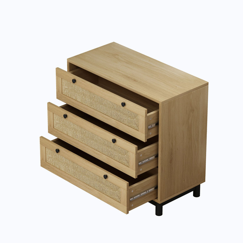 Commode de rangement à 3 tiroirs, ensemble de 2, Chêne