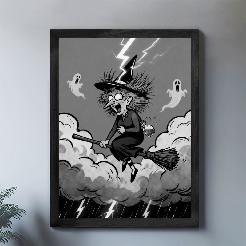 Art encadré noir, "Witch's Horror Flight", reproduction d'art rétro, H 17 po x l 13 po