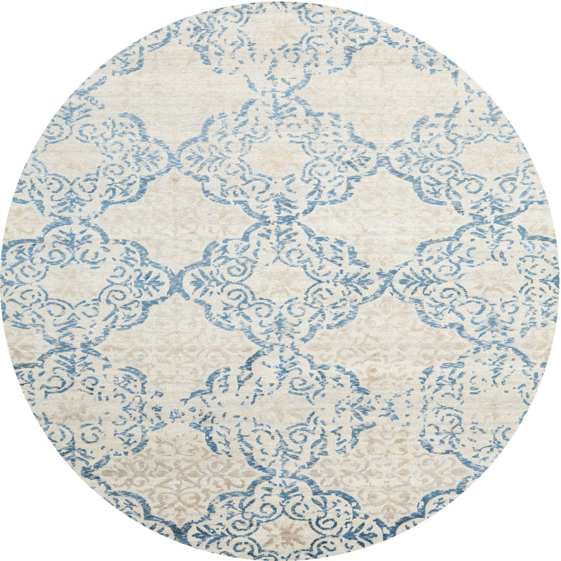 Tapis bleu / crème, Rond 8 pi