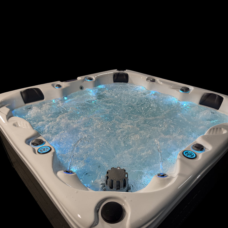 4-Person Grey and White Polyethylene Rectangle Hot Tub with 36 Jets