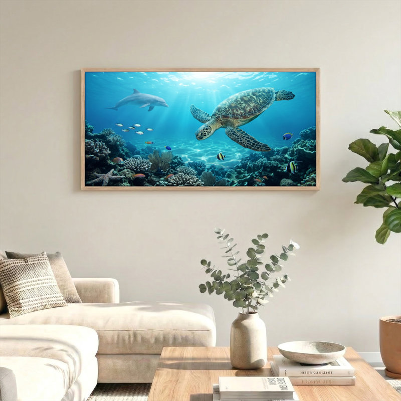 Ensemble de 1 tableau sur toile représentant une tortue marine, L 46 po x H 24 po, Naturel