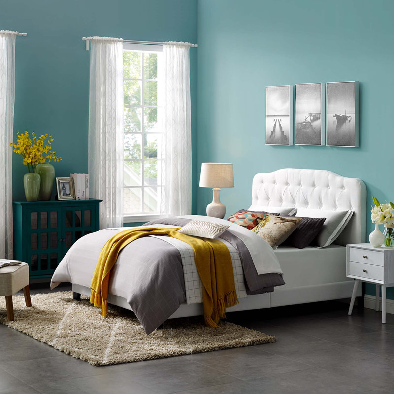 Polegate Upholstered Fabric Twin Bed In White, Twin, White