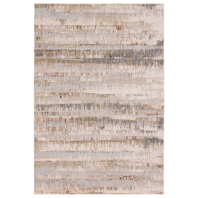 17 Stories Elysia Striped Taupe/Cream Area Rug