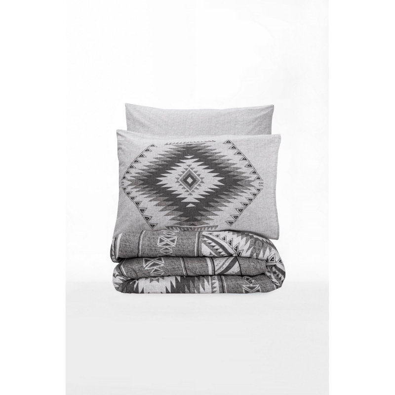 100% Cotton Ranforce Quilt Cover Set, Anthracite & White | Duvet Cover 53.1 x 78.7 inches & Pillowcase 31.5 x 31.5 inches | Machine Washable, 145 Thread Count, Button & Envelope Closure | Stylish & Comfortable Bedding Set