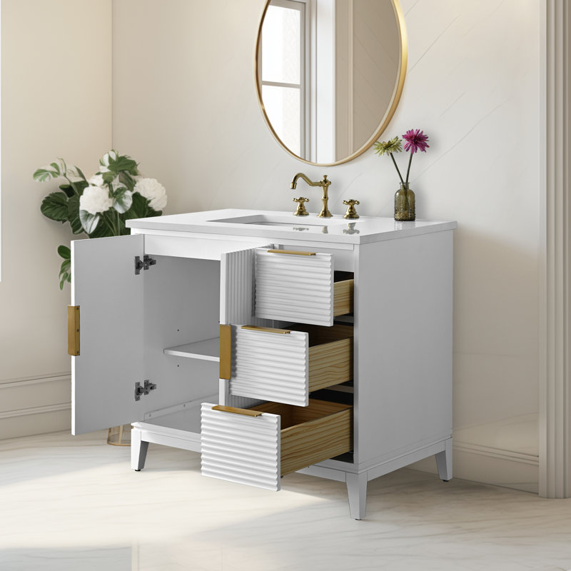 Lissandra 36" Single Bathroom Vanity In White With Engineered Stone Top