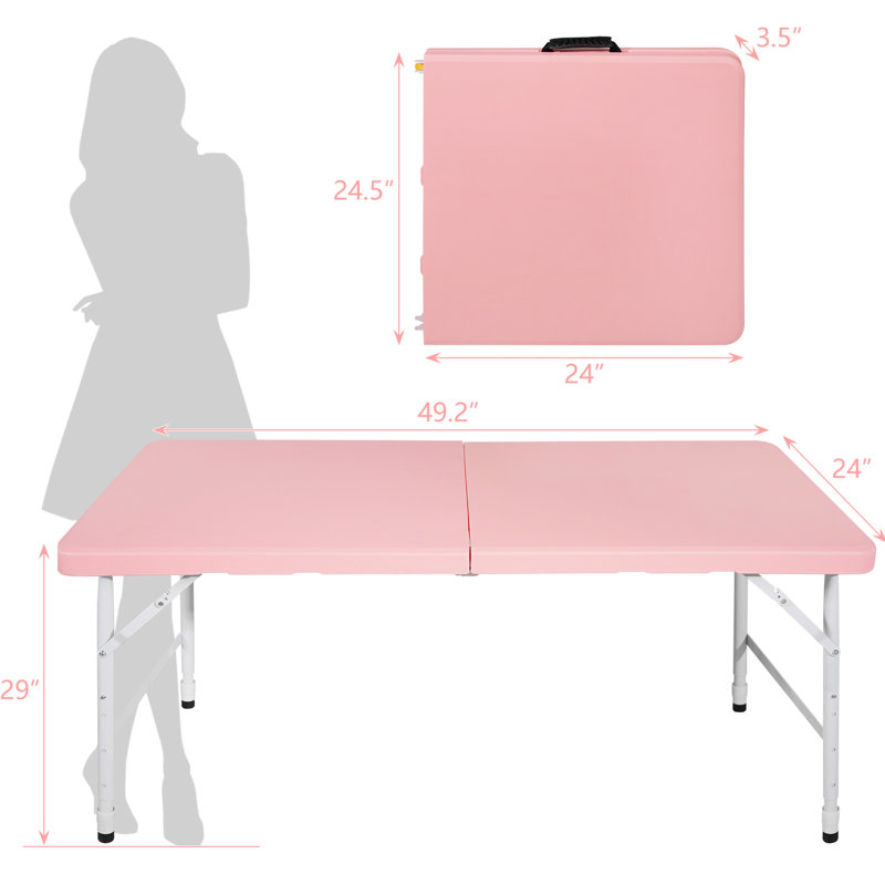 Table pliante portative rose Pour le camping et le plein air. Poids maximal de 135 kg. Pliable avec prise fixe pour une manipulation sans effort. Plateau de table lisse et imperméable. La conception triangulaire assure