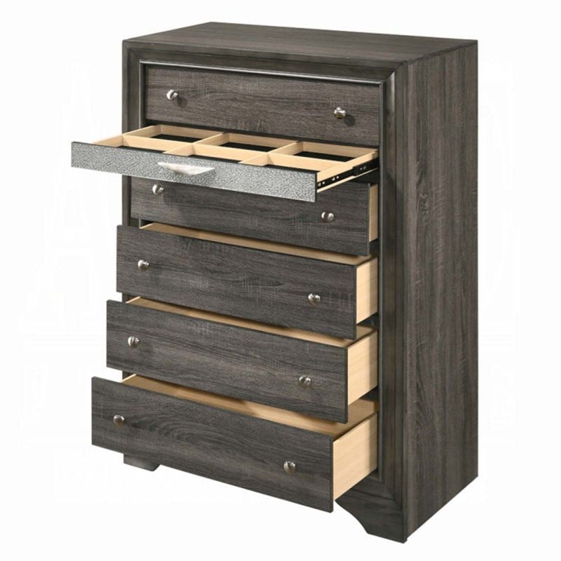 Commode 5 tiroirs Naima, finition grise