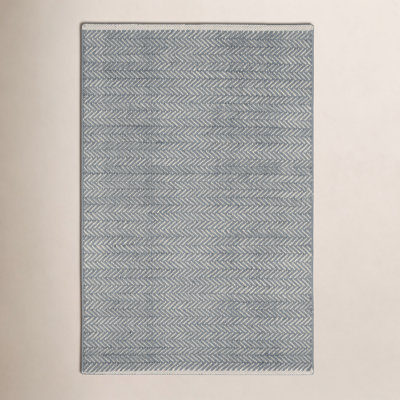 Herringbone Swedish Blue Hand-Woven Cotton Rug