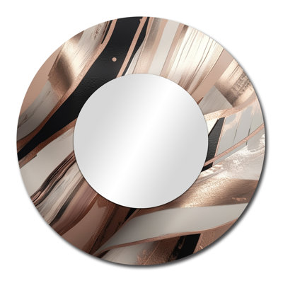Quanaisha Rosegold Embracing Essence Of Lines I - Marble Decorative Wall Mirror, Gold Large Round Mirror, Printed Metal Art
