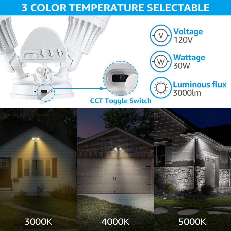 Watchman Motion Sensor LED Security Light, Dusk to Dawn Outdoor Flood Light, 2 Heads, White, White