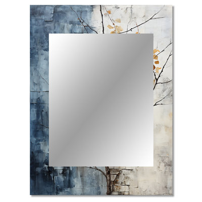 Minimalist Granite Grape Leaves I - Leaves Mirror, Traditional Decorative Wall Mirror, Printed Metal Art