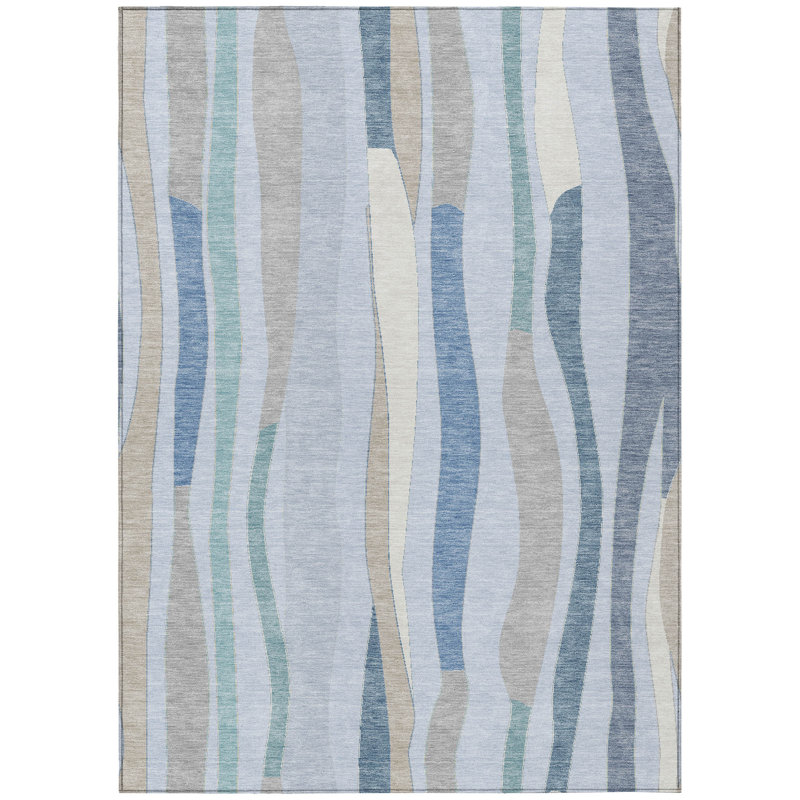Machine Washable Indoor/Outdoor Husby ACN2188 Striped Rug, Rectangle 8' x 10'