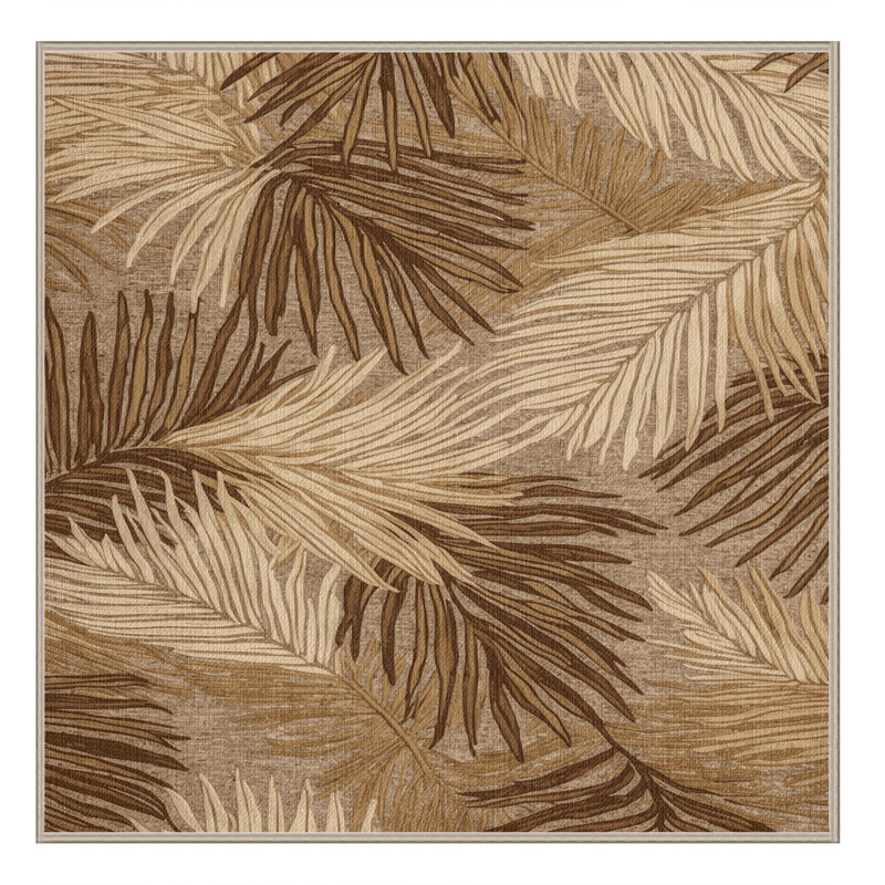 Washable Coconut Palm Hawaiian Area Rug, Square 8'